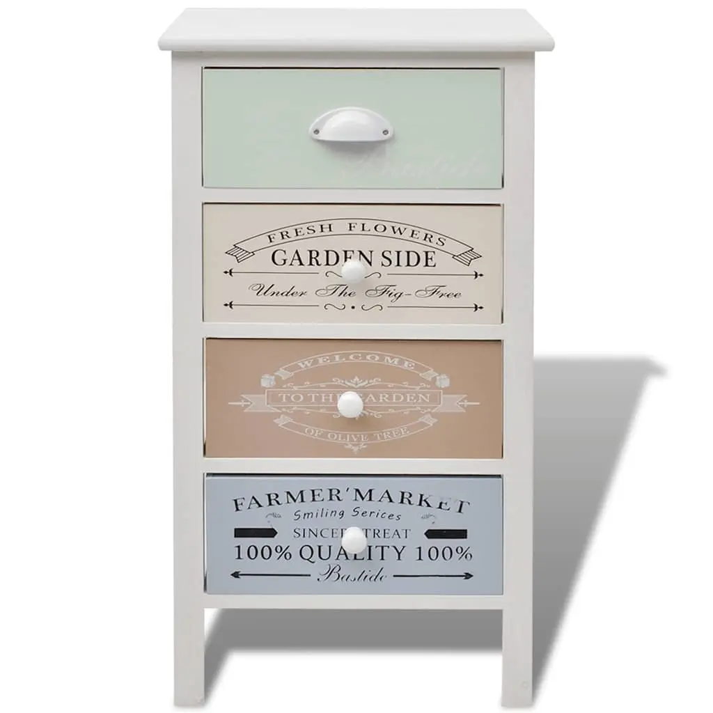 Wooden Storage Cabinet for Bedroom or Living Room 4 Drawers White French Country Style