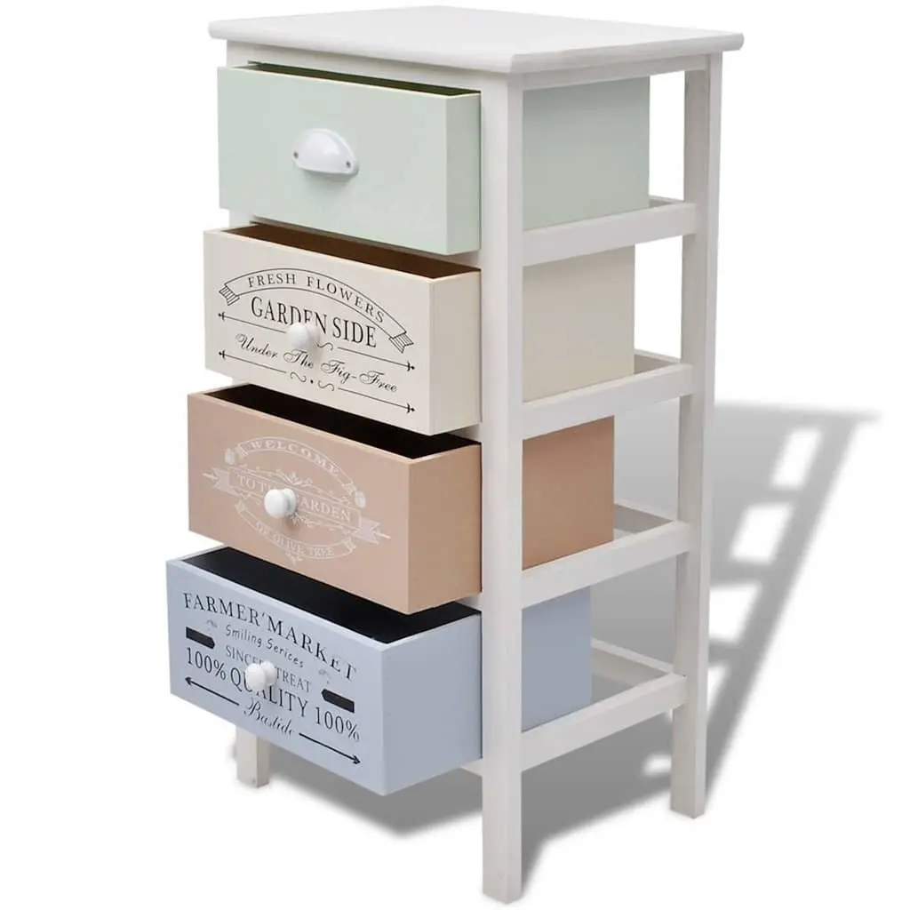 Wooden Storage Cabinet for Bedroom or Living Room 4 Drawers White French Country Style