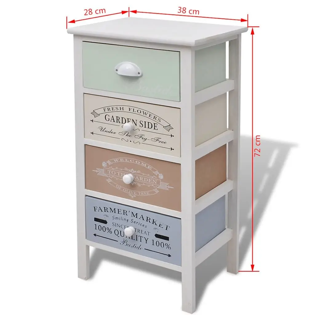 Wooden Storage Cabinet for Bedroom or Living Room 4 Drawers White French Country Style