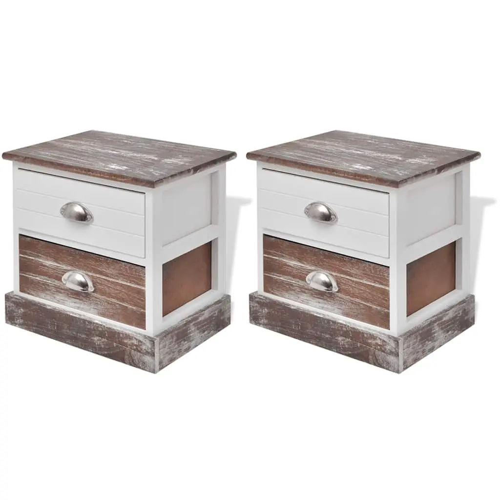 Bedside Cabinet Set 2 pcs French Country Style Nightstand Drawer Storage Brown