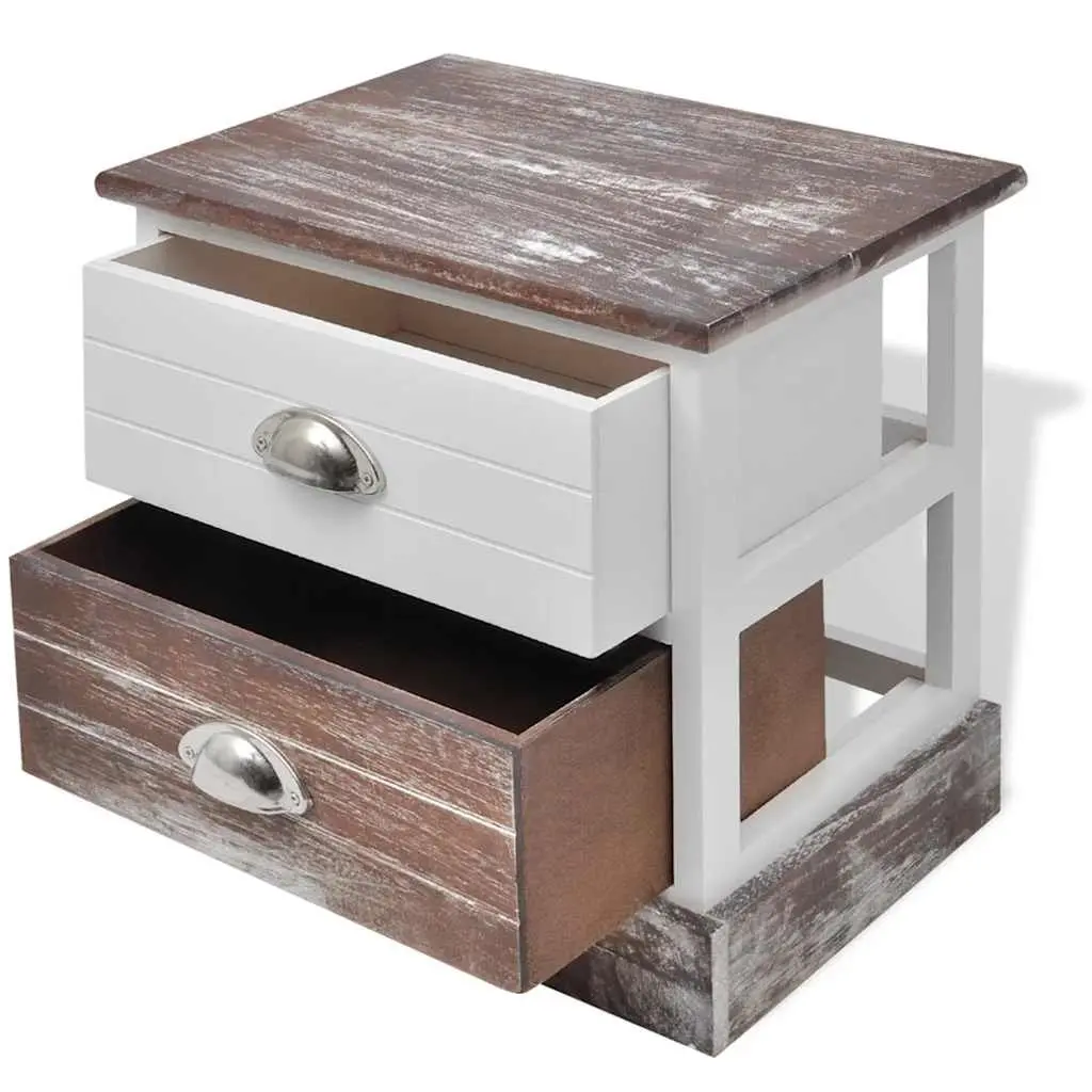 Bedside Cabinet Set 2 pcs French Country Style Nightstand Drawer Storage Brown