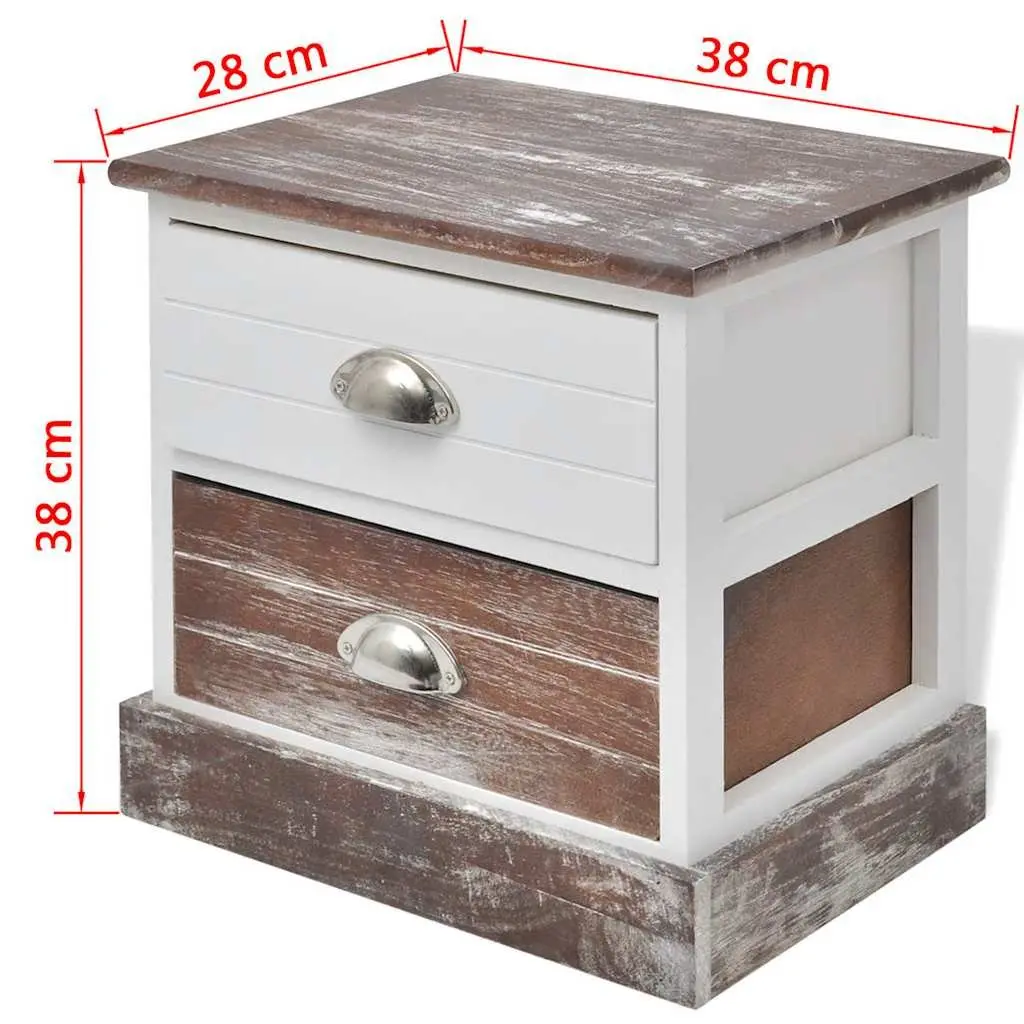 Bedside Cabinet Set 2 pcs French Country Style Nightstand Drawer Storage Brown