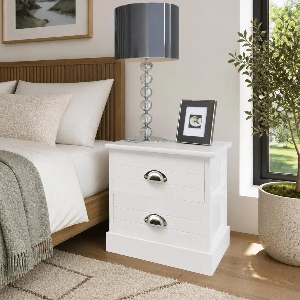 White Bedside Cabinets with 2 Drawers Each
