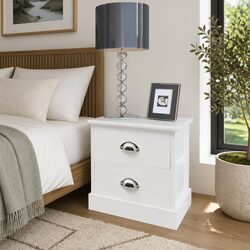Compact White Bedside Cabinets with 2 Drawers Each