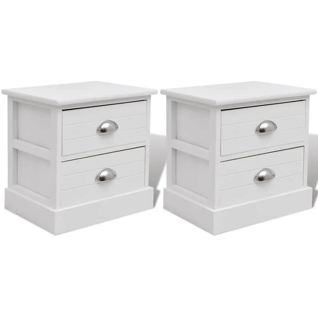 White Bedside Cabinets with 2 Drawers Each