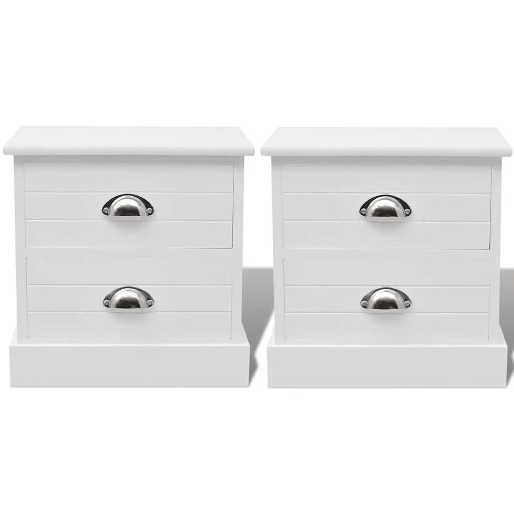White Bedside Cabinets with 2 Drawers Each