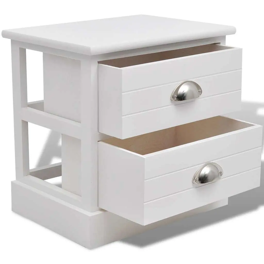 White Bedside Cabinets with 2 Drawers Each