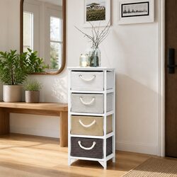 Detailed Specs for 4-Drawer White Wooden Cabinet