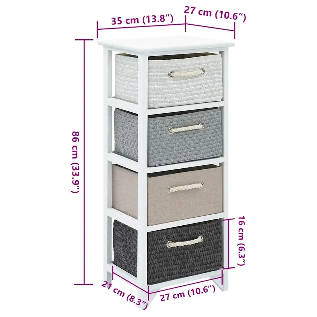Storage Cabinet 4 Drawers White Wooden Chest Hallway Bedroom Furniture Organiser