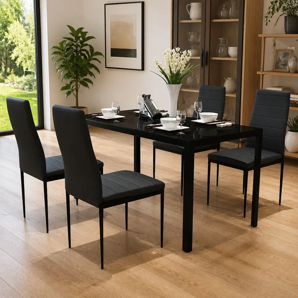 Black Dining Table Set, 5 Pieces