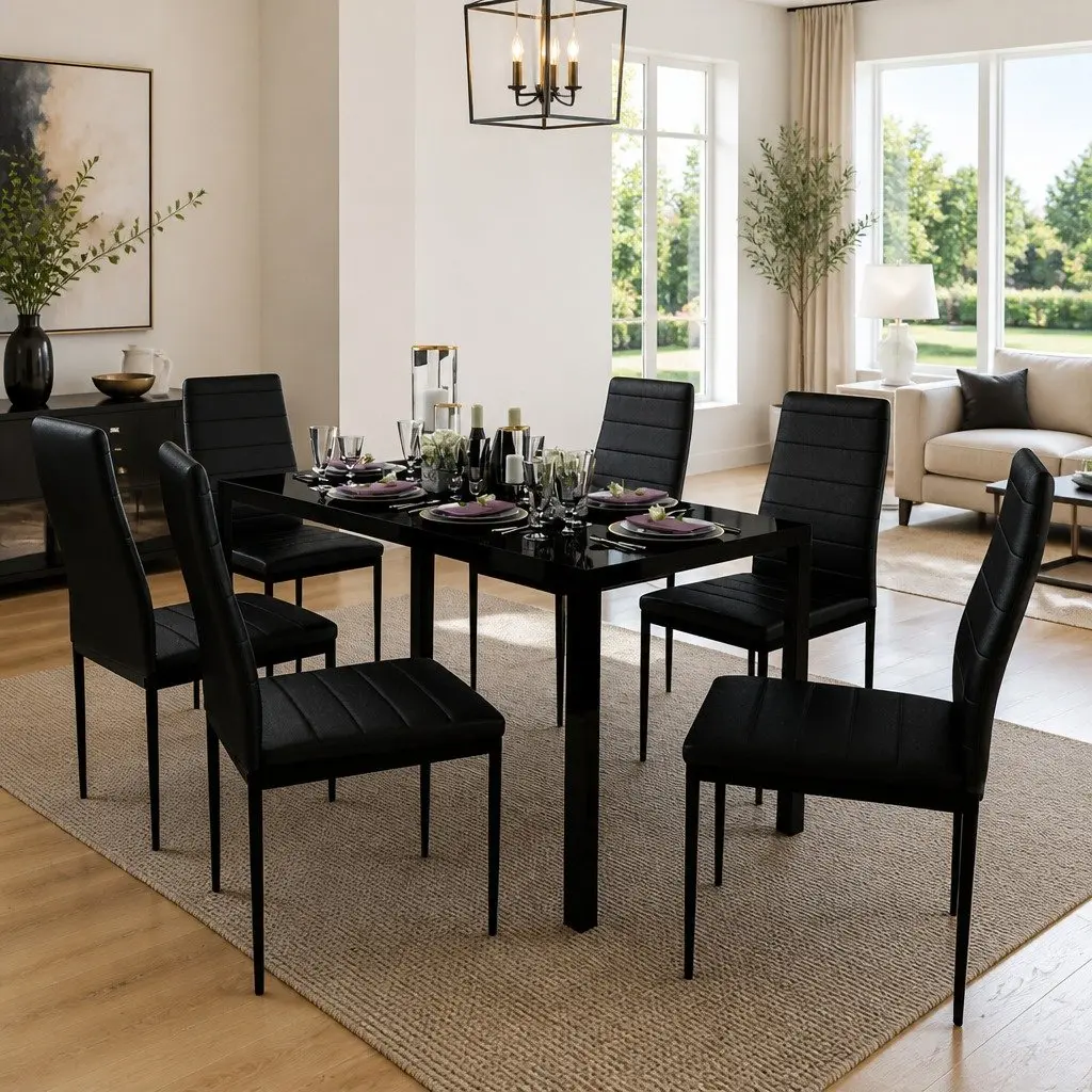 7 Piece Black Dining Table Set