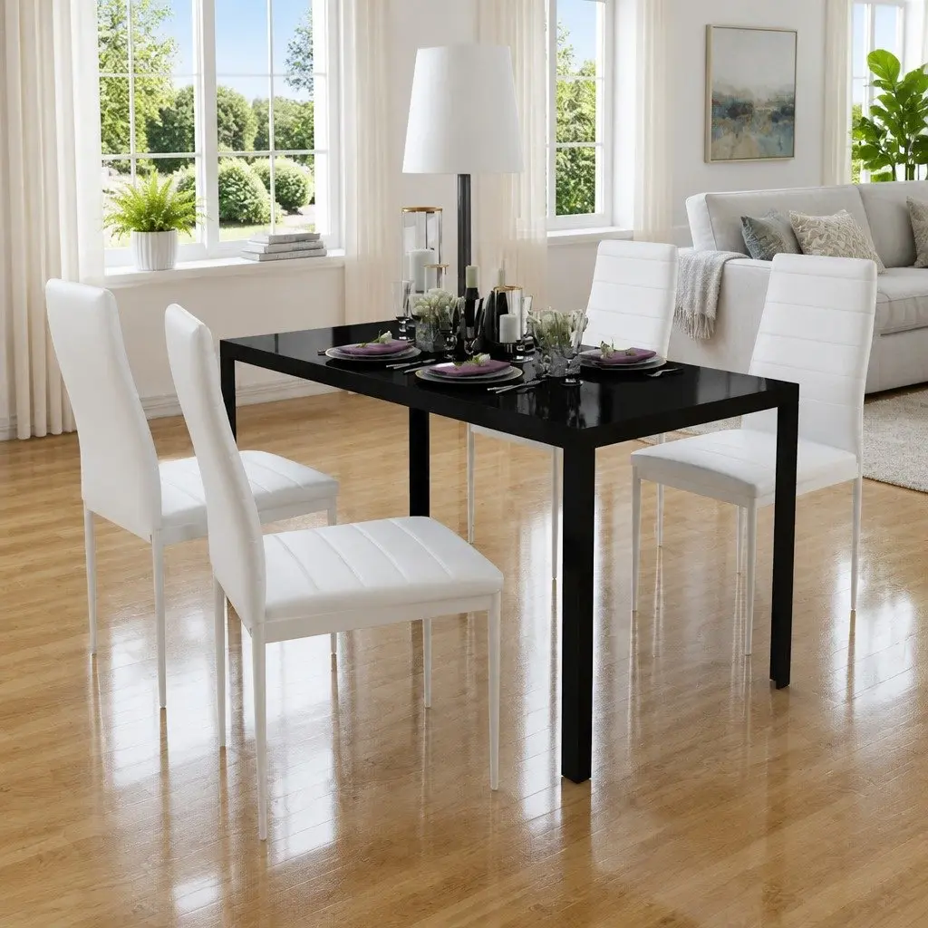 Dining Table Set 5 Piece Modern Kitchen Dining Furniture with 4 Chairs Black