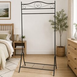 Black Steel Clothing Rack with Shelf – Dimensions Included