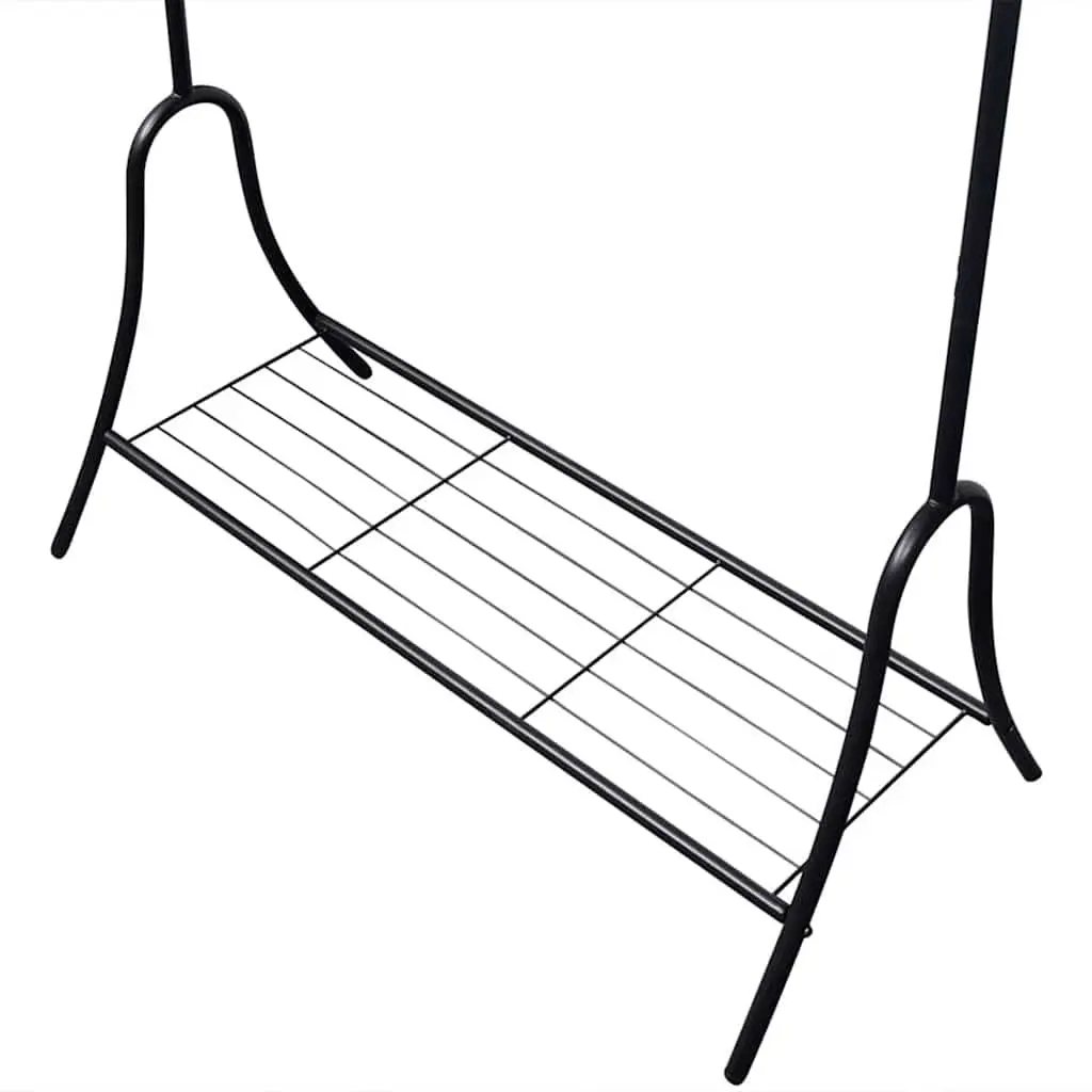 Clothing Rack for Home Black Steel Garment Storage Organiser with Shelf and Hanging Bar