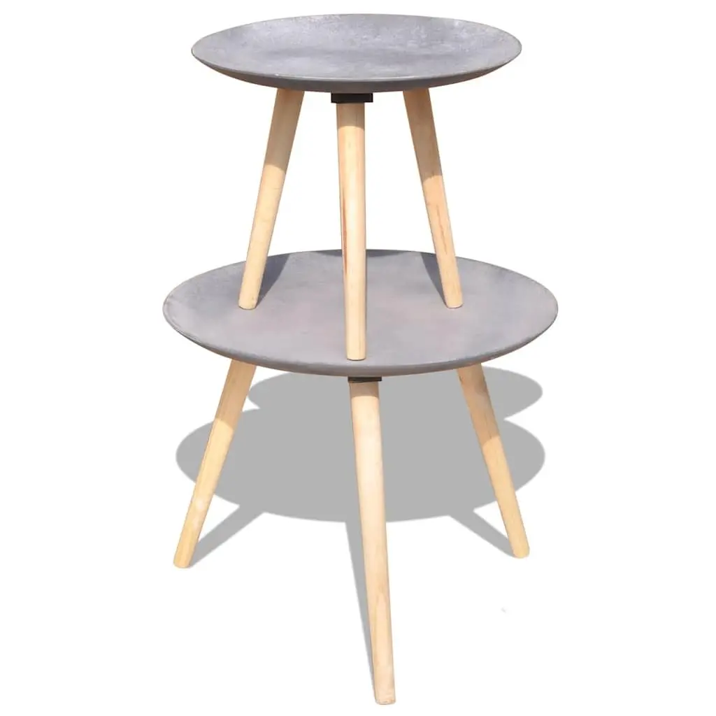 Side Table Set of 2 Round Coffee Tables 55cm & 44cm Concrete Grey Living Room