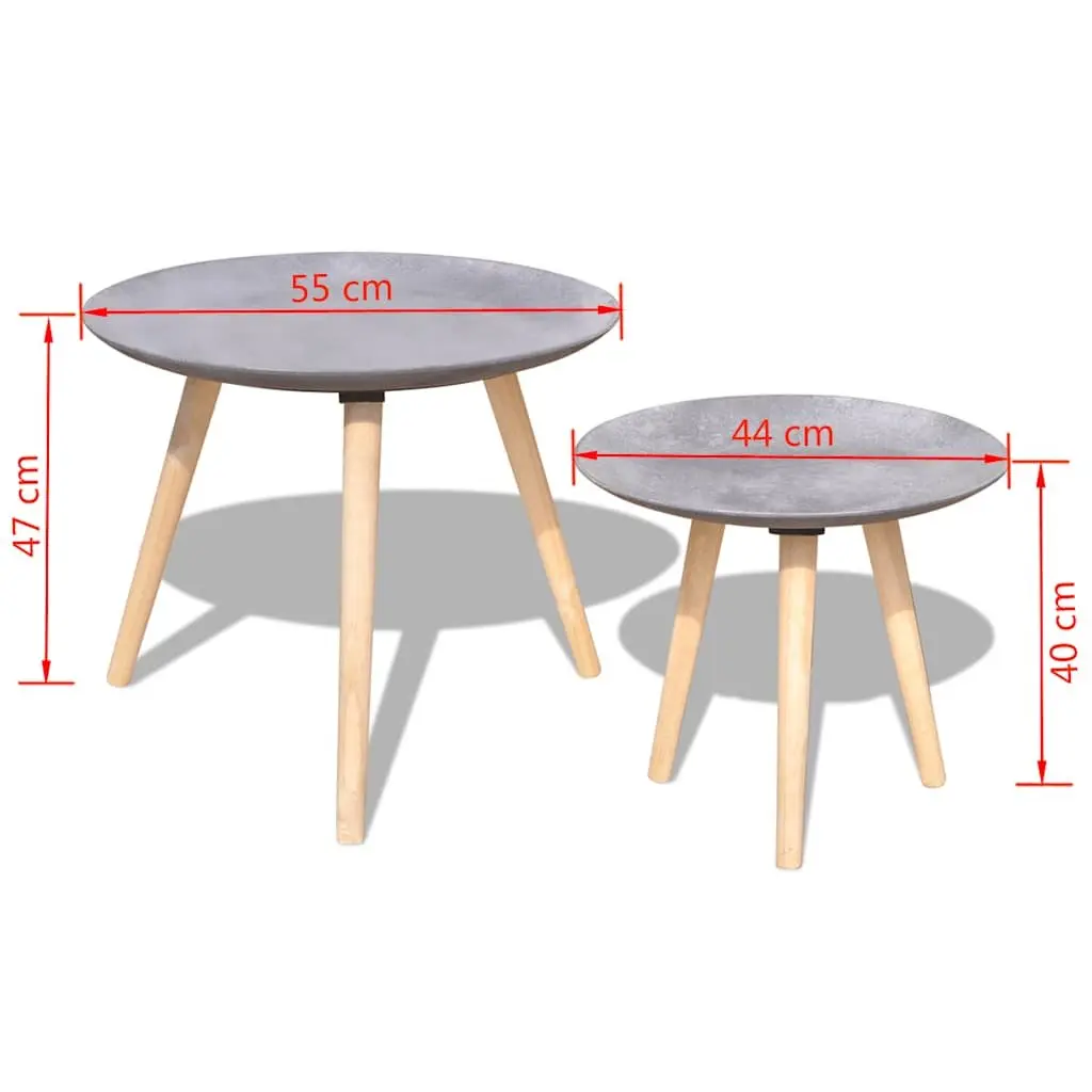 Side Table Set of 2 Round Coffee Tables 55cm & 44cm Concrete Grey Living Room