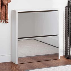 White Mirrored Shoe Cabinet: 63cm x 17cm x 67cm Dimensions