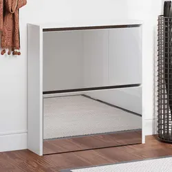 White Mirrored Shoe Cabinet: 63cm x 17cm x 67cm Dimensions