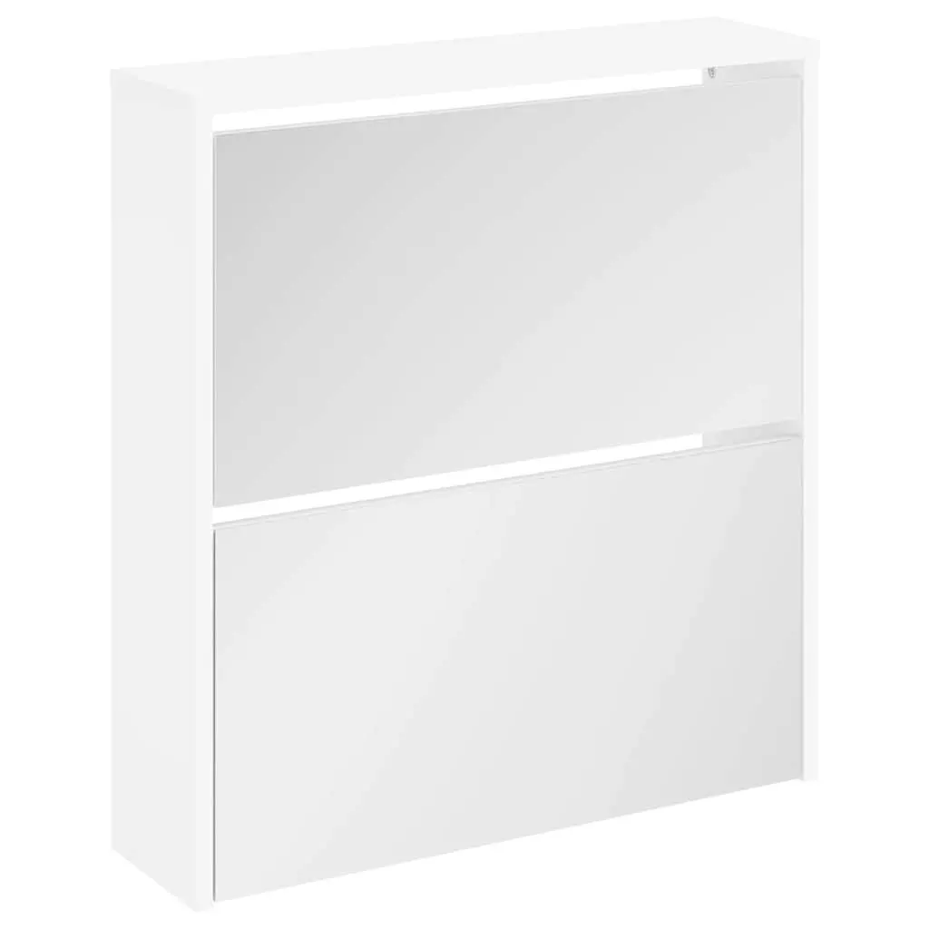 Shoe Cabinet Wall-Mounted White Mirrored 2-Layer Storage Organiser for Hallway