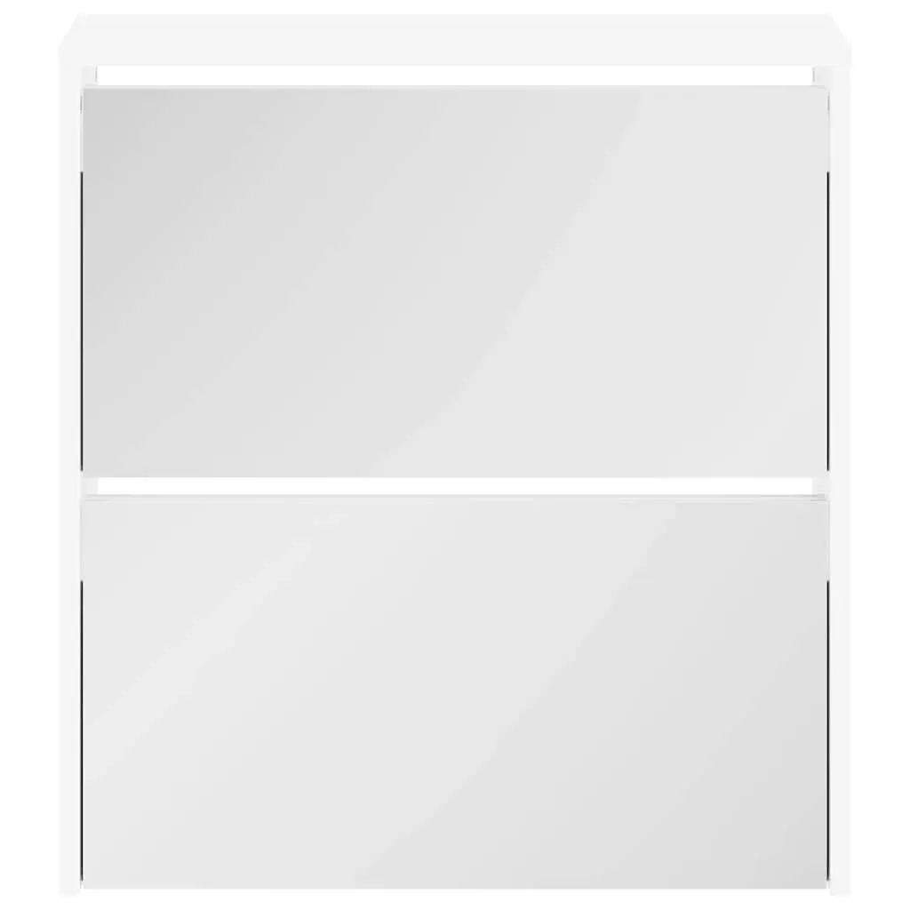 Shoe Cabinet Wall-Mounted White Mirrored 2-Layer Storage Organiser for Hallway