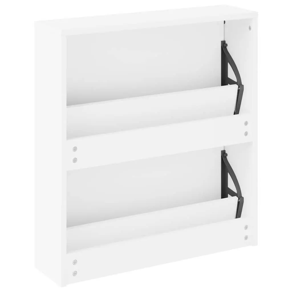 Shoe Cabinet Wall-Mounted White Mirrored 2-Layer Storage Organiser for Hallway