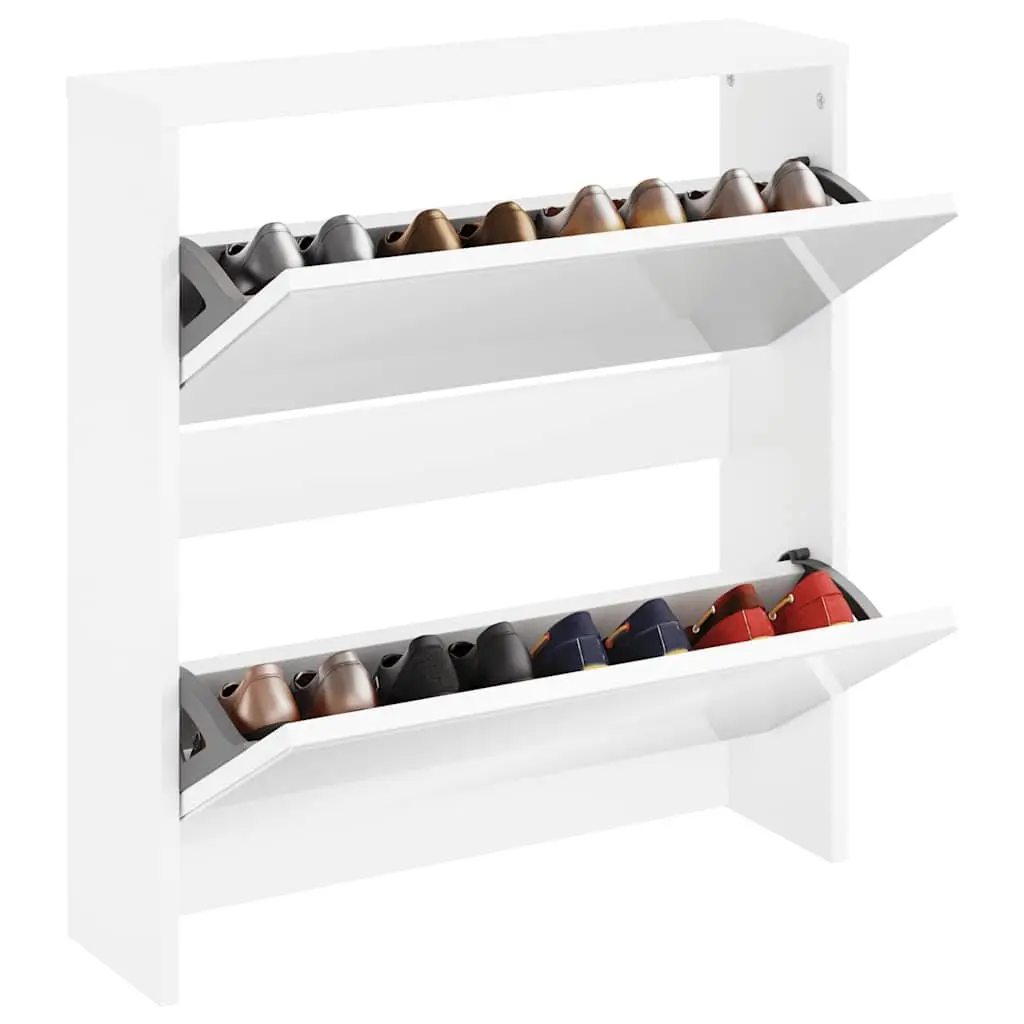 Shoe Cabinet Wall-Mounted White Mirrored 2-Layer Storage Organiser for Hallway