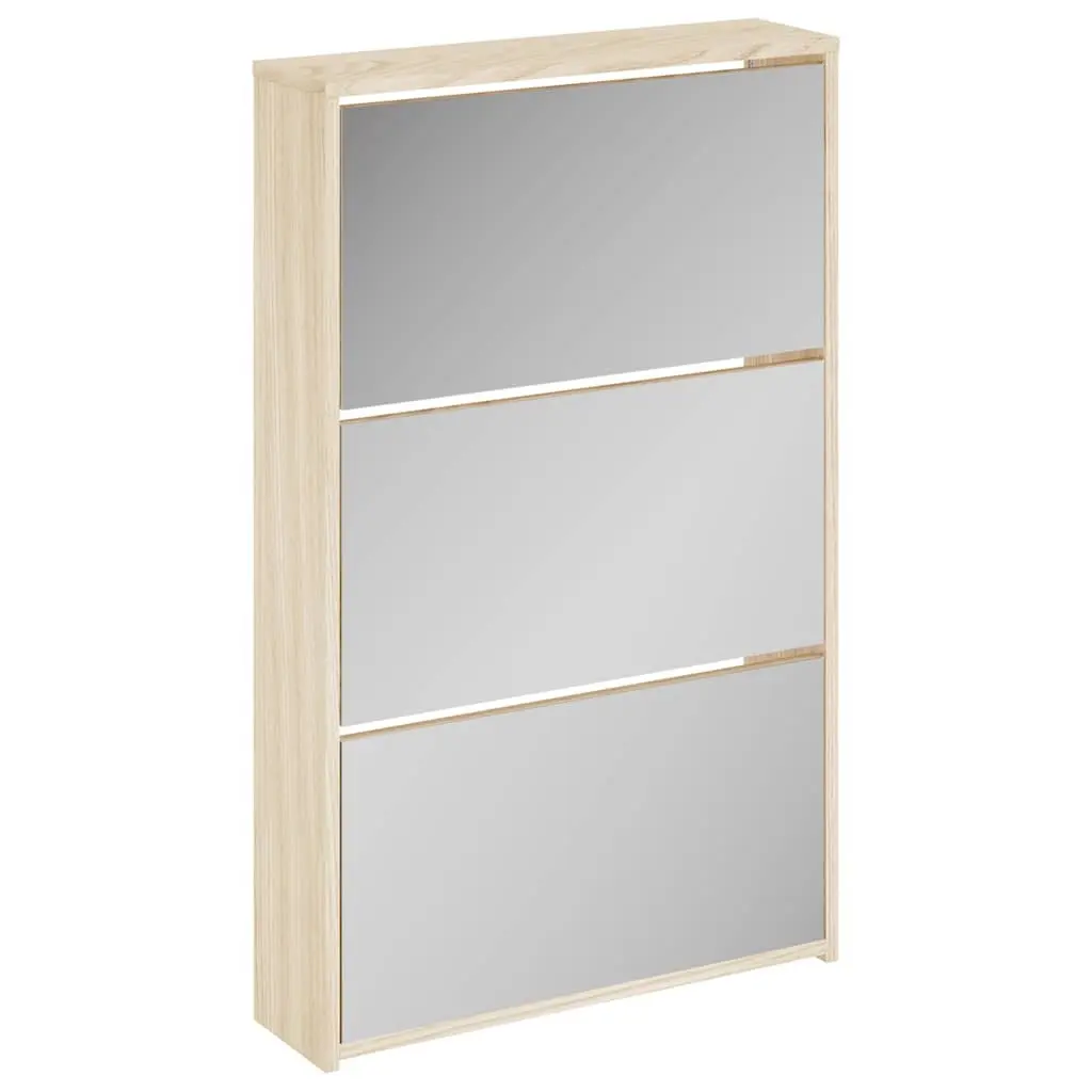 Shoe Cabinet 3-Layer Mirror Oak Wall Mounted Shoe Rack Storage Organiser Hallway