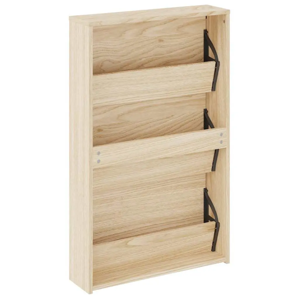 Shoe Cabinet 3-Layer Mirror Oak Wall Mounted Shoe Rack Storage Organiser Hallway