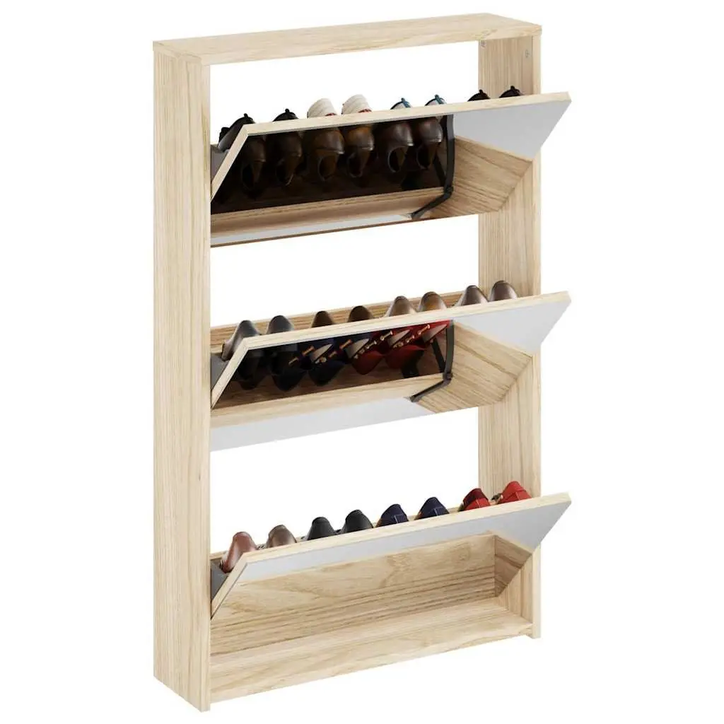 Shoe Cabinet 3-Layer Mirror Oak Wall Mounted Shoe Rack Storage Organiser Hallway