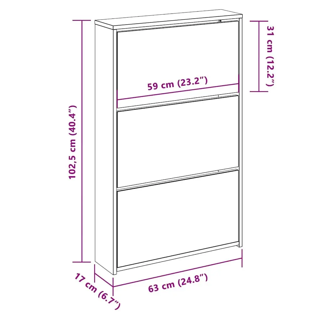 Shoe Cabinet 3-Layer Mirror Oak Wall Mounted Shoe Rack Storage Organiser Hallway