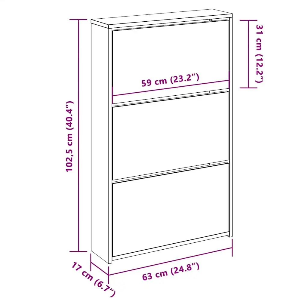 Shoe Cabinet Wall-Mounted Hallway Storage Organiser 3 Layer White