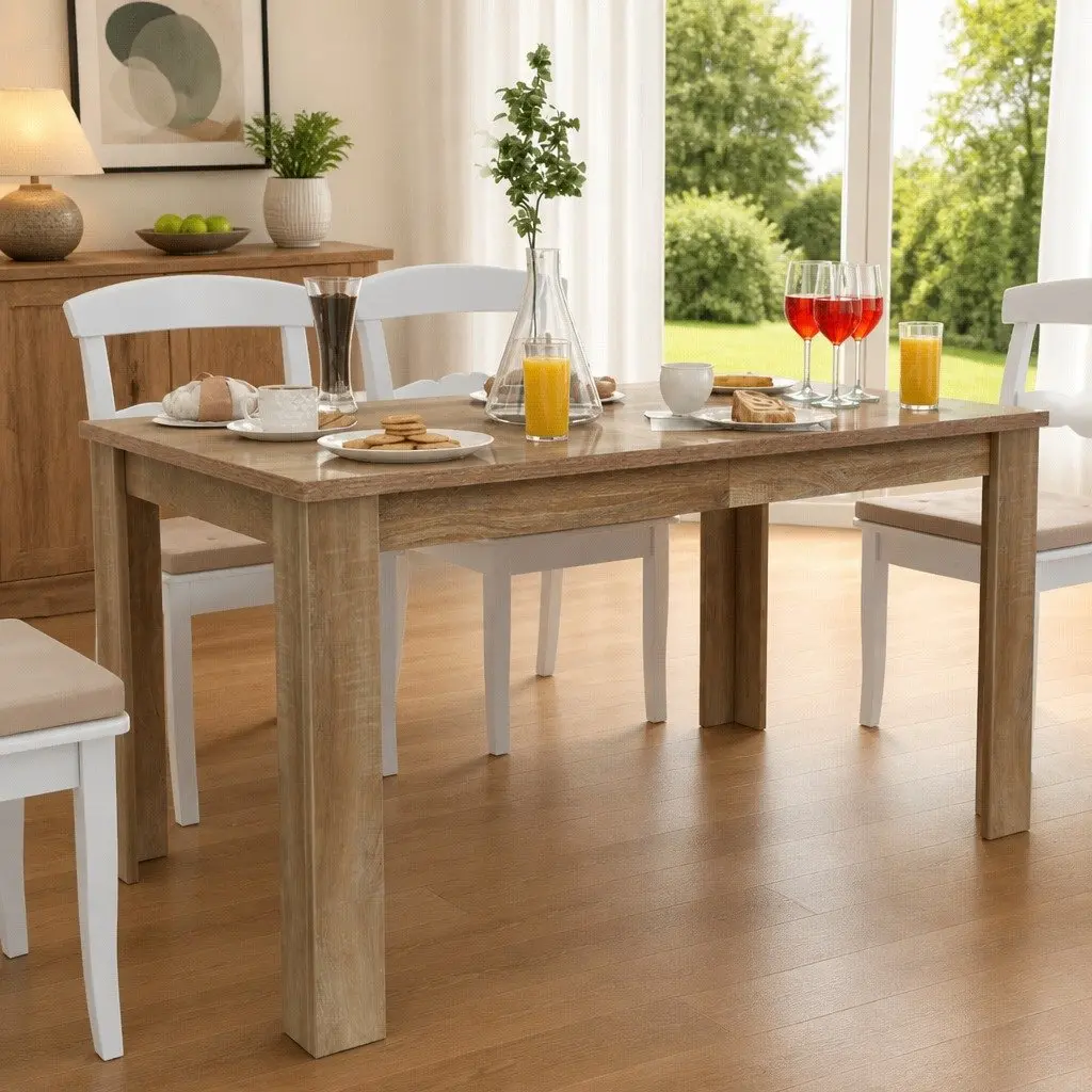 Dining Table 140x80x75 cm Kitchen Room Furniture Oak Brown Modern Design