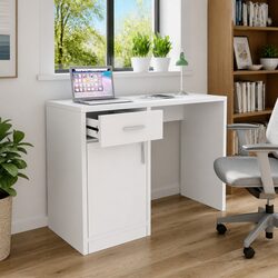 Specifications of White Desk with Drawer and Cabinet, 100cm