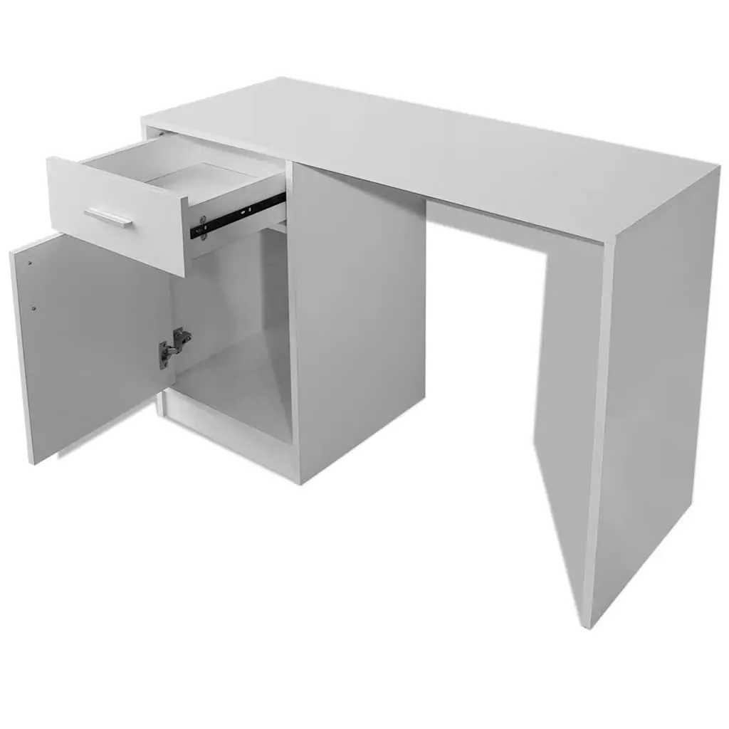 White Desk with Drawer and Cabinet, 100cm