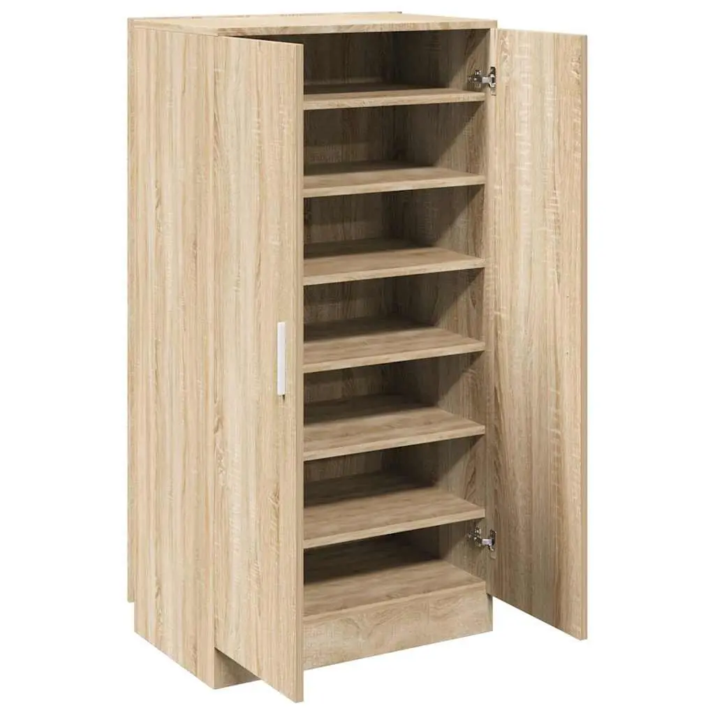 Shoe Cabinet 7 Shelves Brown Wooden Hall Storage Organiser Closet Furniture Rack