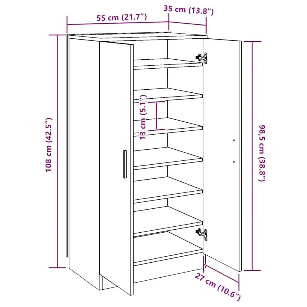 Shoe Cabinet 7 Shelves Brown Wooden Hall Storage Organiser Closet Furniture Rack