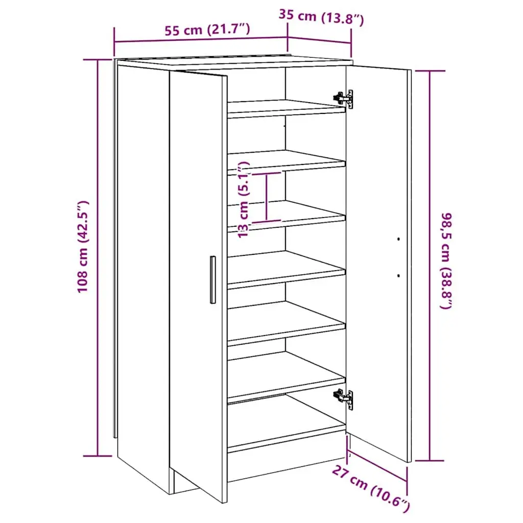 Shoe Cabinet Entryway Hall 7 Shelves White Storage Organiser 2 Doors