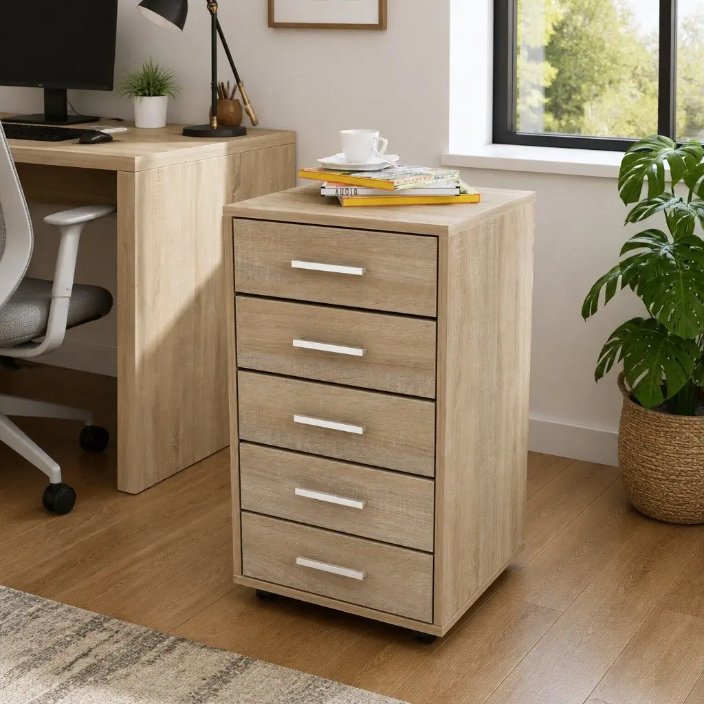 Office Drawer Unit for Office or Workspace 5 Drawers Brown