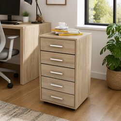 5-Drawer Office Storage Cabinet - Brown with Aluminium Handles