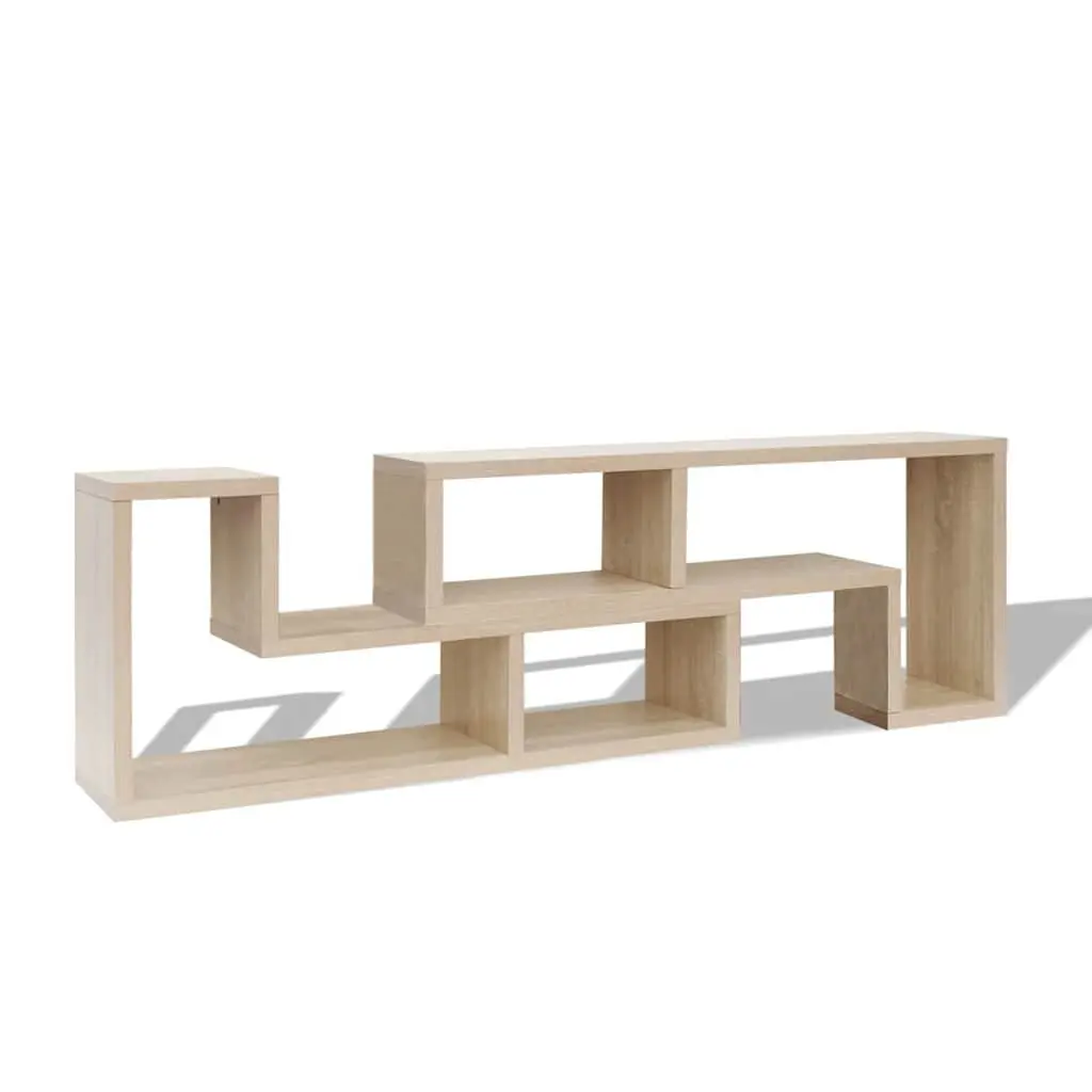 TV Cabinet L-Shaped Shelves Brown Storage Unit Media Entertainment Furniture