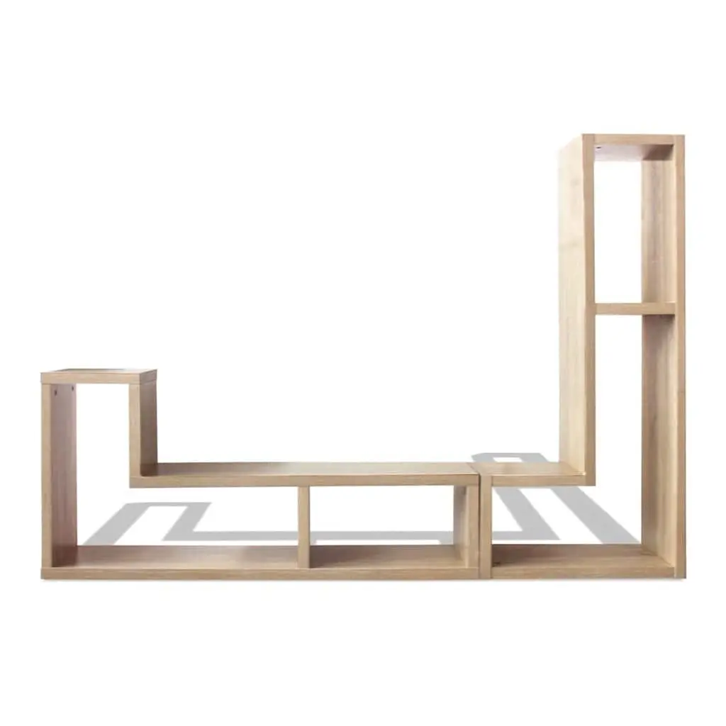 TV Cabinet L-Shaped Shelves Brown Storage Unit Media Entertainment Furniture