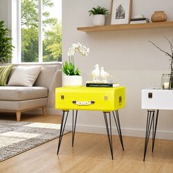 Bedside Table Yellow Vintage Suitcase Style Side Cabinet Storage Organiser