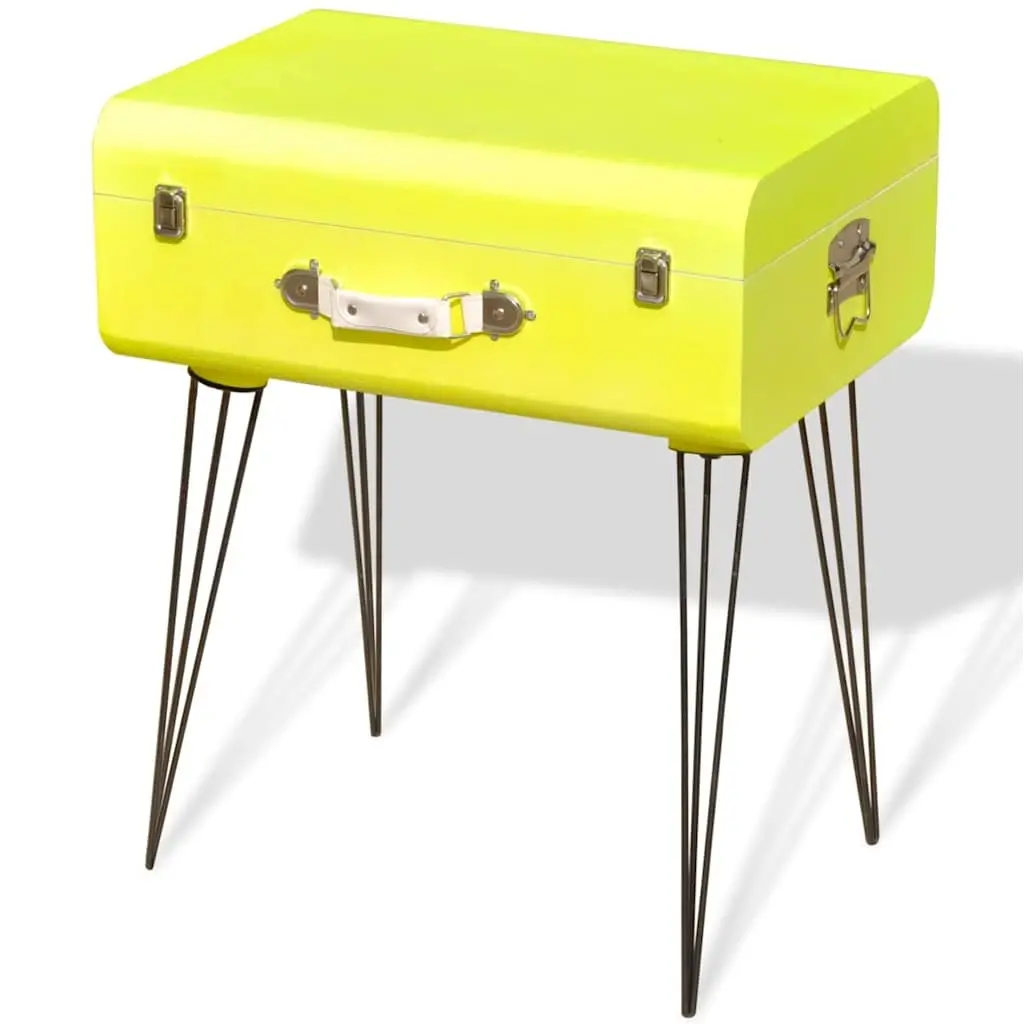 Vintage Suitcase Style Bedside Table Yellow Storage Organiser 49.5 x 36 x 60 cm