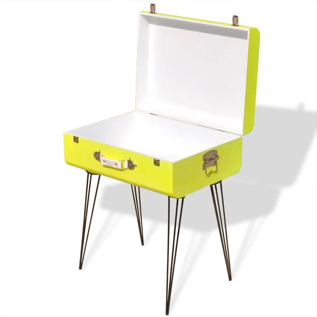 Vintage Suitcase Style Bedside Table Yellow Storage Organiser 49.5 x 36 x 60 cm