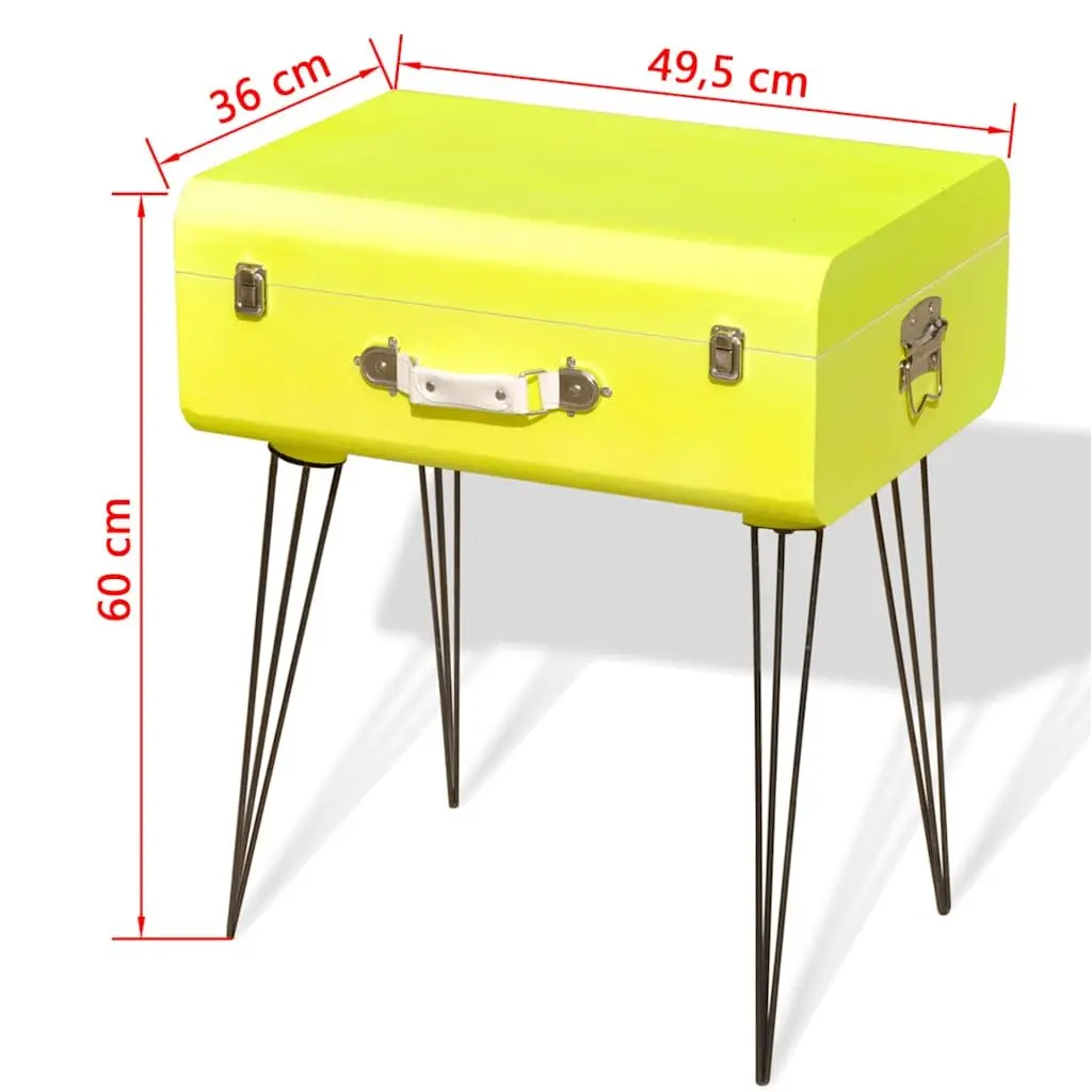 Vintage Suitcase Style Bedside Table Yellow Storage Organiser 49.5 x 36 x 60 cm