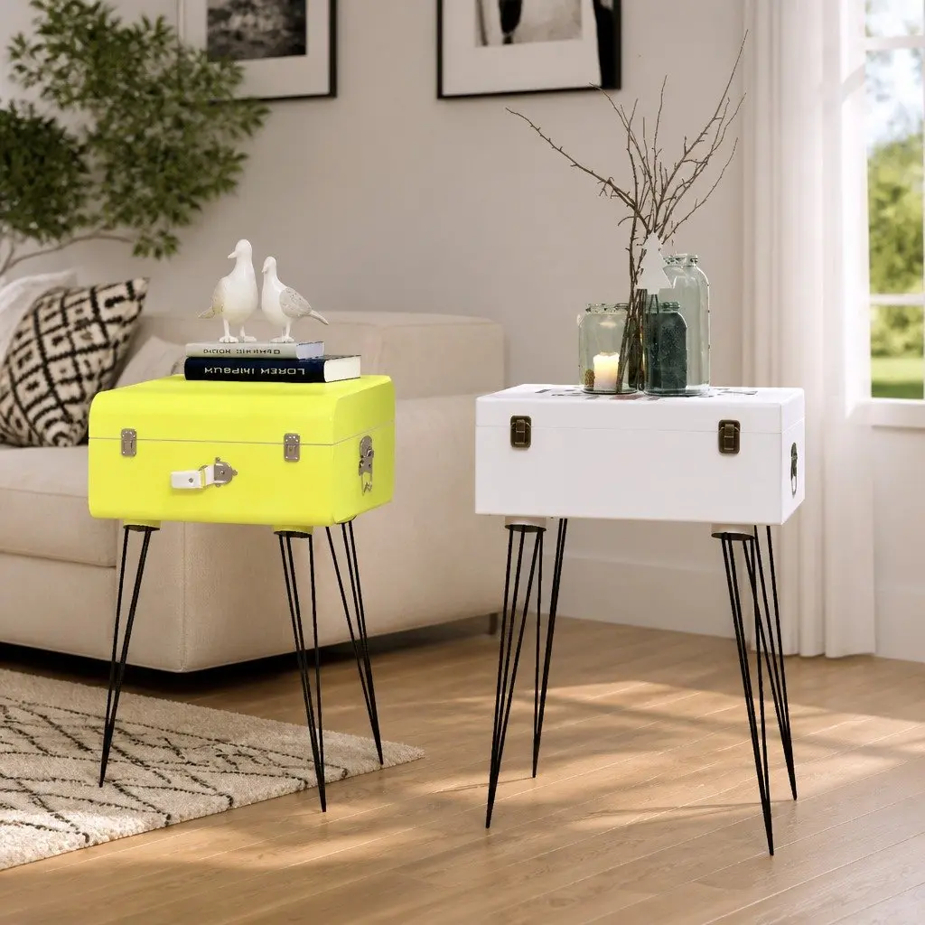 Vintage White Suitcase Side Cabinet