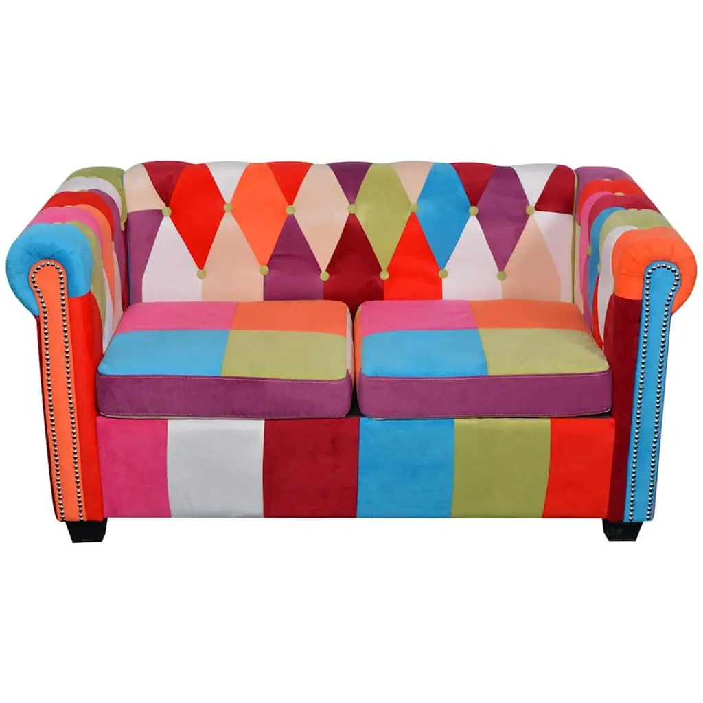 Chesterfield 2-Seater Sofa Tufted Studded Fabric Lounge Couch Curved Arms