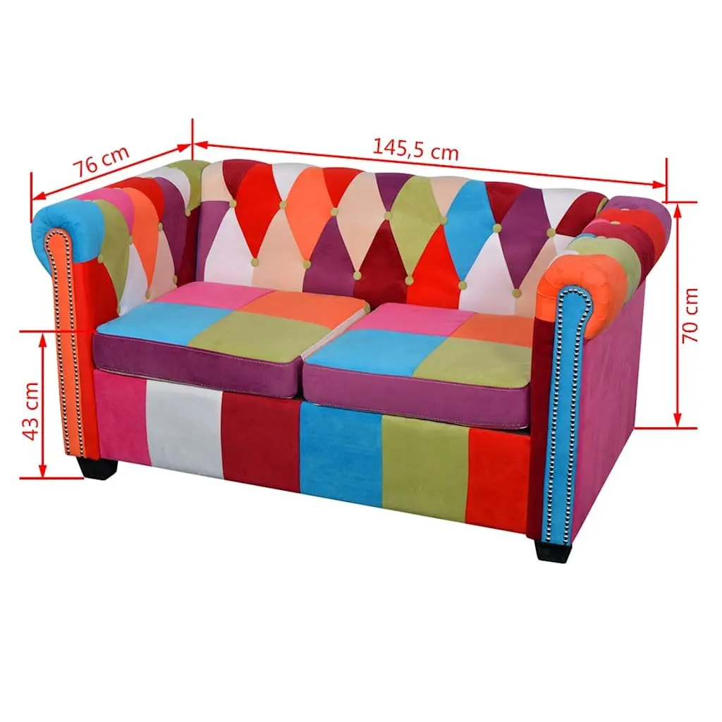 Chesterfield 2-Seater Sofa Tufted Studded Fabric Lounge Couch Curved Arms