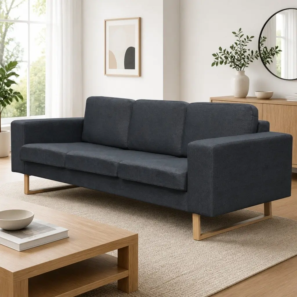 3-Seater Grey Fabric Sofa with Removable Cushions