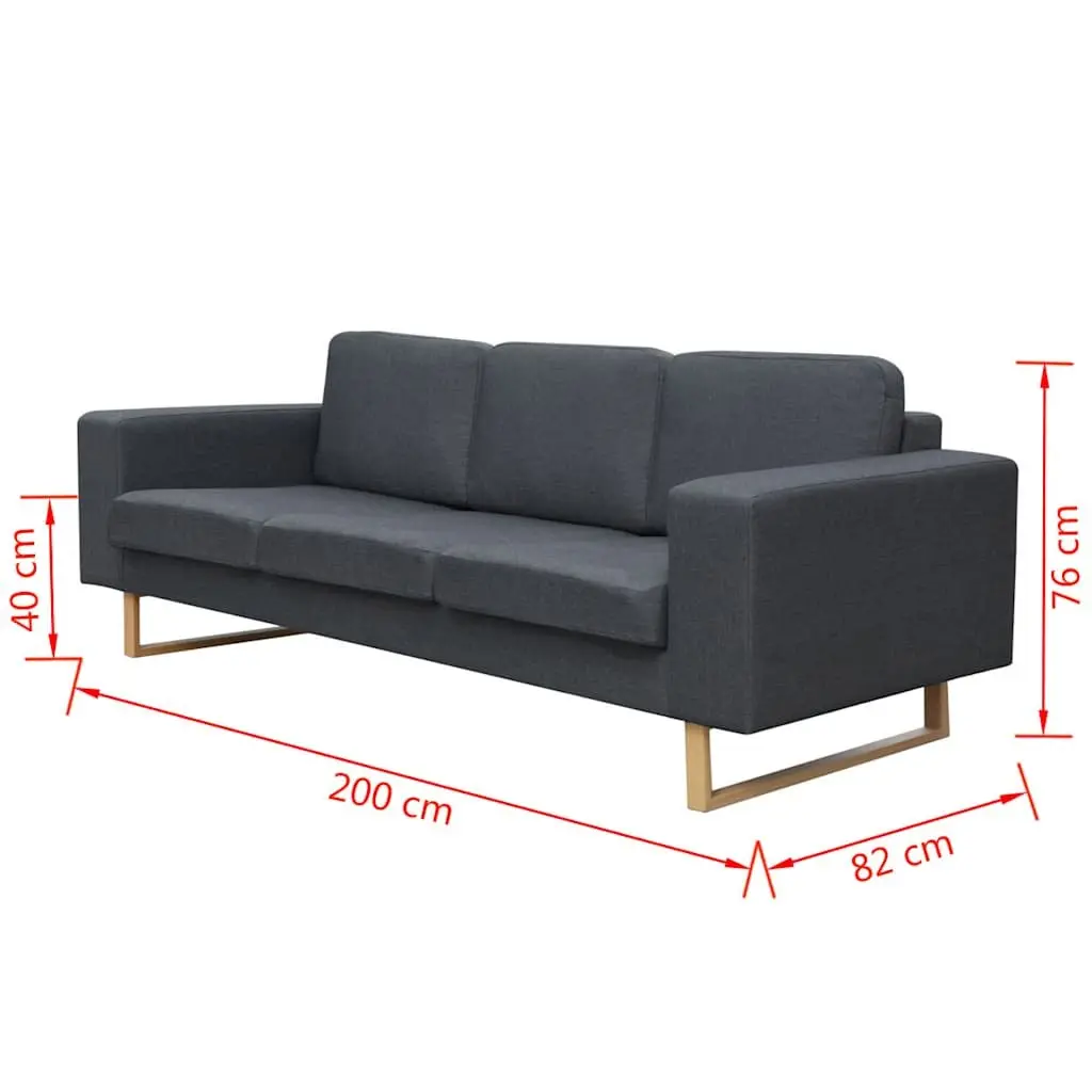 3-Seater Grey Fabric Sofa with Removable Cushions